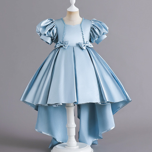 Children's Dress  New Style Flower Girl High-End Satin Tail Dress for Young Children Fashion Show Host Evening Dress Summer