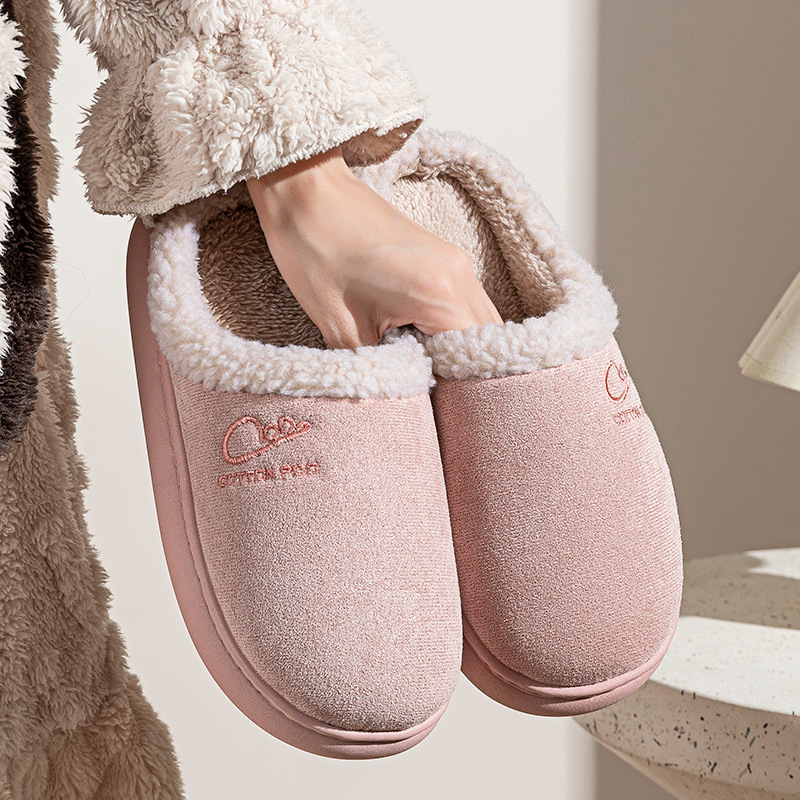 Simple Korean-Style Closed-Toe Cotton Slippers for Women, Autumn and Winter Indoor Soft-Soled Non-Slip Fleece-Lined Warm Lamb Wool Cotton Slippers Simple Korean-Style Closed-Toe Cotton Slippers for Women, Autumn and Winter Indoor Soft-Soled Non-Slip Fleece-Lined Warm Lamb Wool Cotton Slippers