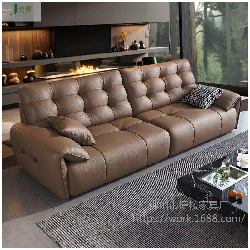 Italian Minimalist Elephant Ear Leather Sofa for Small Spaces, Simple Leather Art, Modern Straight-Row Cowhide