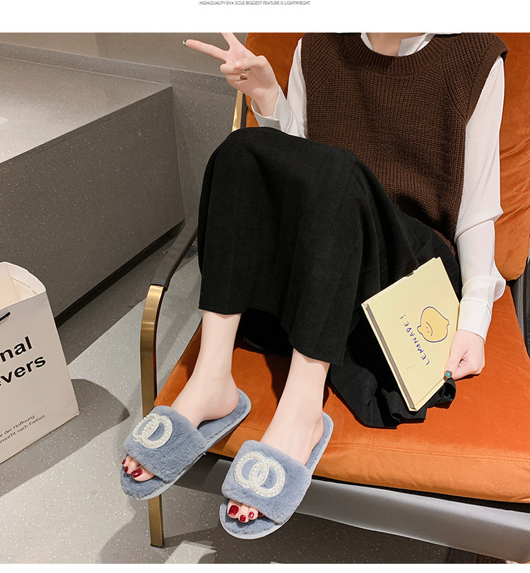 Fellhausschuhe im Feenstil für Damen zum Tragen von Oberbekleidung, neu, für den Innenbereich, weiche Sohle, bequem, einzeilig, offene Zehenpartie, Baumwolle_voghion.com