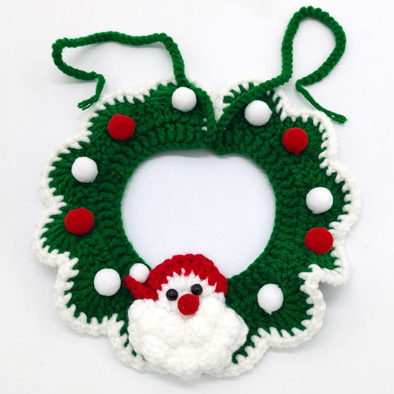 Christmas Santa Claus hand woven pet cat scarf bib kitten dog wool knitted scarf collar collar festival_voghion.com