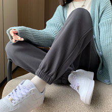 运动裤女裤子春秋款2025新款春秋加绒小个子束脚休闲灰色卫裤九分