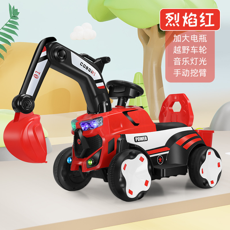 Excavadora eléctrica para niños se puede sentar en un coche de juguete para niños gran excavadora de ingeniería de cuatro ruedas image 12
