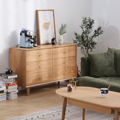 Cherry wood six-drawer cabinet, Nordic bedroom combination, multi-functional drawer cabinet, small apartment storage cabinet, sideboard cabinet