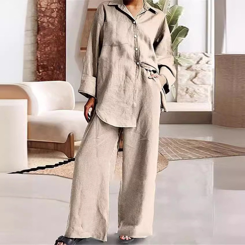 Amazon Cross-border Spring and Autumn Large Size Loose Plus Size Long Sleeve Shirt Fashion Color Sports Set Foreign Trade Wholesale