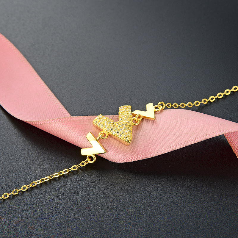 Nuevo estilo fresco popular accesorios Corea del Sur 925 pulsera de circonio de plata de las mujeres elegante letra en forma de V estilo simple pulsera