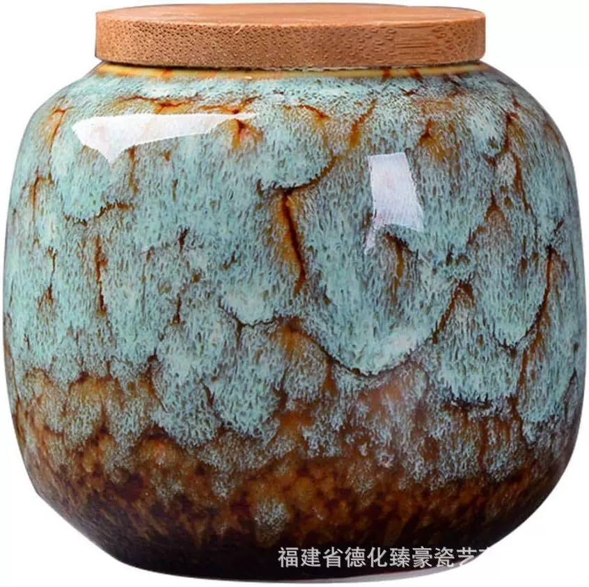 亚马逊陶瓷窑变茶叶罐 陶瓷密封罐围炉煮茶储茶罐香粉密封药材罐