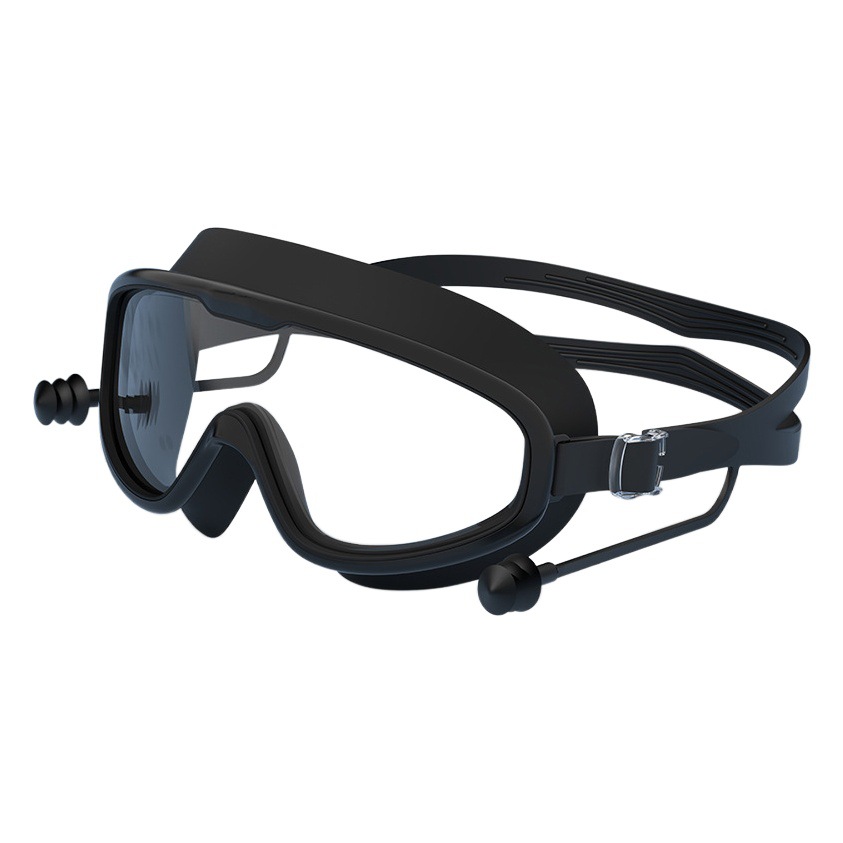 Adult large frame swimming goggles waterproof anti-fog HD swimming glasses conjoined earplugs silicone children swimming goggles wholesale