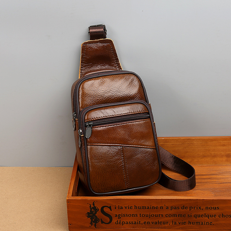 Upgraded Genuine Leather Crossbody Bag, Shoulder Bag, First-Layer Cowhide Chest Bag, Outdoor Backpack, Portable Cycling Phone Bag, Pipe Bag