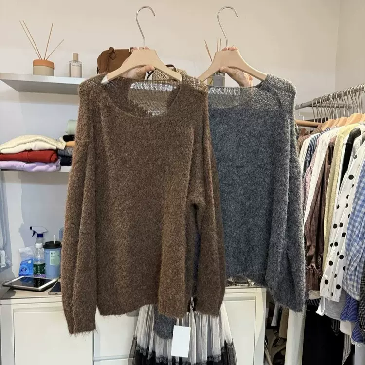 2025年早秋新款韩版十三行宽松简约慵懒风减龄显瘦气质套装毛衣女