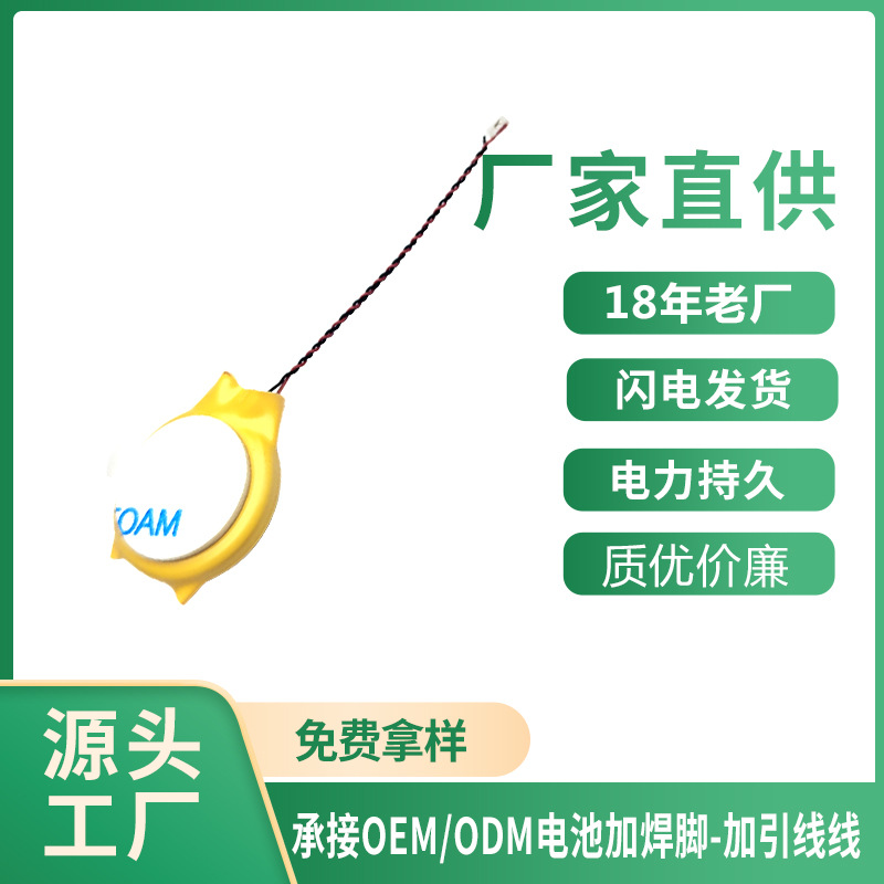 厂家供应激光点焊脚钮扣电池CR2016-带线纽扣电池CR2016-CR2032