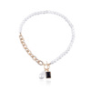 Pendant from pearl, trend fashionable metal black necklace, European style, with gem