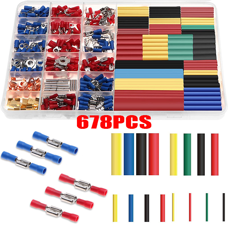 Transfronterizo 678pcs caja de crimpado terminal 350 + 328 conector impermeable combinado de tubo de contracción térmica