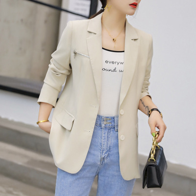 小西装女2021春季新款女装韩版中长款宽松西服休闲外套女批代发|ms