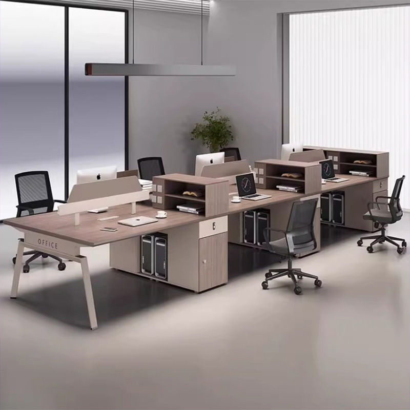 Mesa de oficina de cuatro personas con gabinete lateral particionado tarjeta de personal combinación de oficina de muebles de oficina hoja de ingeniería
