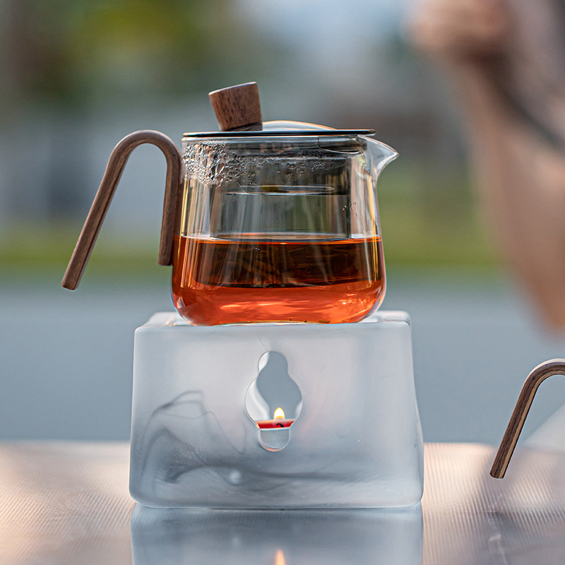 家用玻璃温茶器煮茶炉新款暖茶炉侧把蜡烛加热底座围炉煮茶炉茶杯