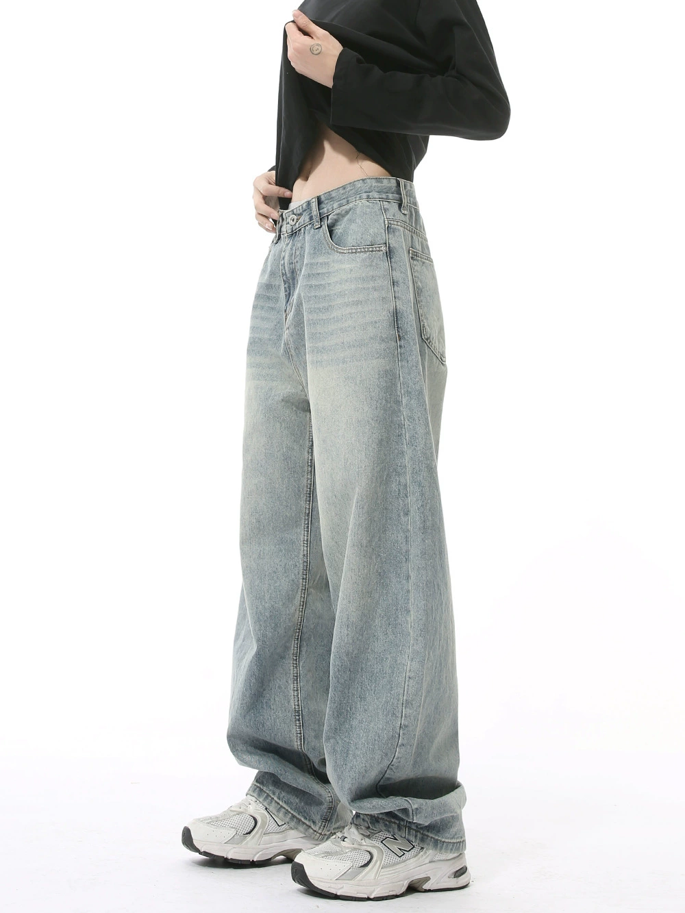 Wide-Leg Jeans (MTLCLOTHES) Korean Style, Water-Washed Denim, Casual Loose Fit