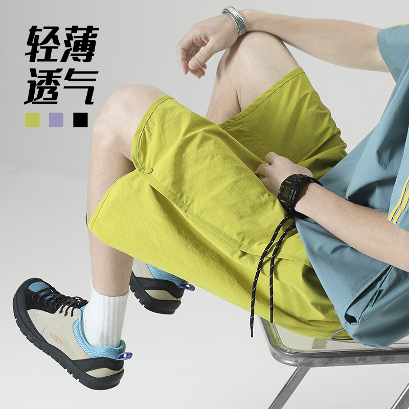 Button Splicing Quick-Drying Shorts Men's Summer Outer Wear Trendy Versatile Sports Beach Pants Ice Silk Casual Five-Point Pants