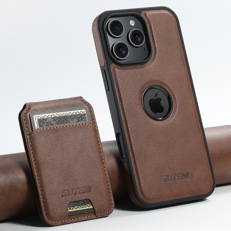 Suitable for Apple 17Promax Card Holder Phone Case 16Plus Magnetic Two-In-One Wireless Charging Protective Leather Case