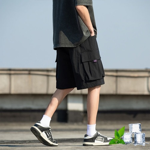 Workwear Shorts for Men - Summer Ice Silk Loose Korean Style Trendy Streetwear Casual Outerwear Sporty Thin Five-Pocket Pants