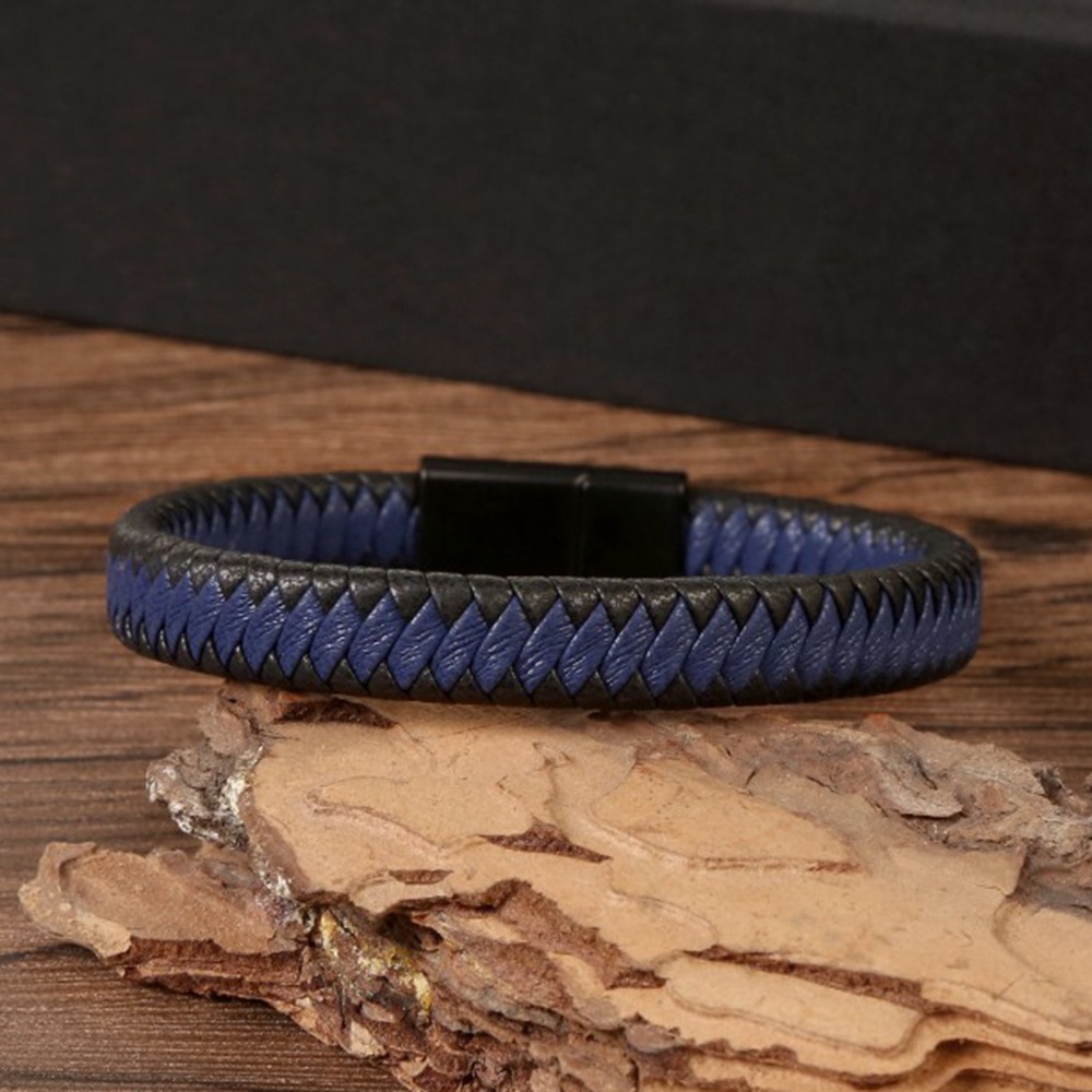 2PCS Neue Schmuck Einfache und Modische Paar männer Leder Edelstahl Magnetische Schnalle Armband_voghion.com