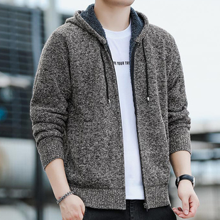 Men's Coat Autumn and Winter Fashion Brand Hooded Knitwear Top Clothes fleece-lined Youth Cardigan Spring and Autumn Jacket for Men