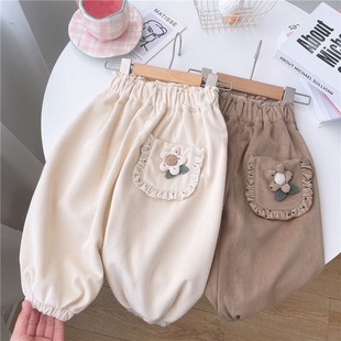 Korean style autumn baby flower corduroy bloomers Western style girls' casual pants sports sweatpants children's pants for children