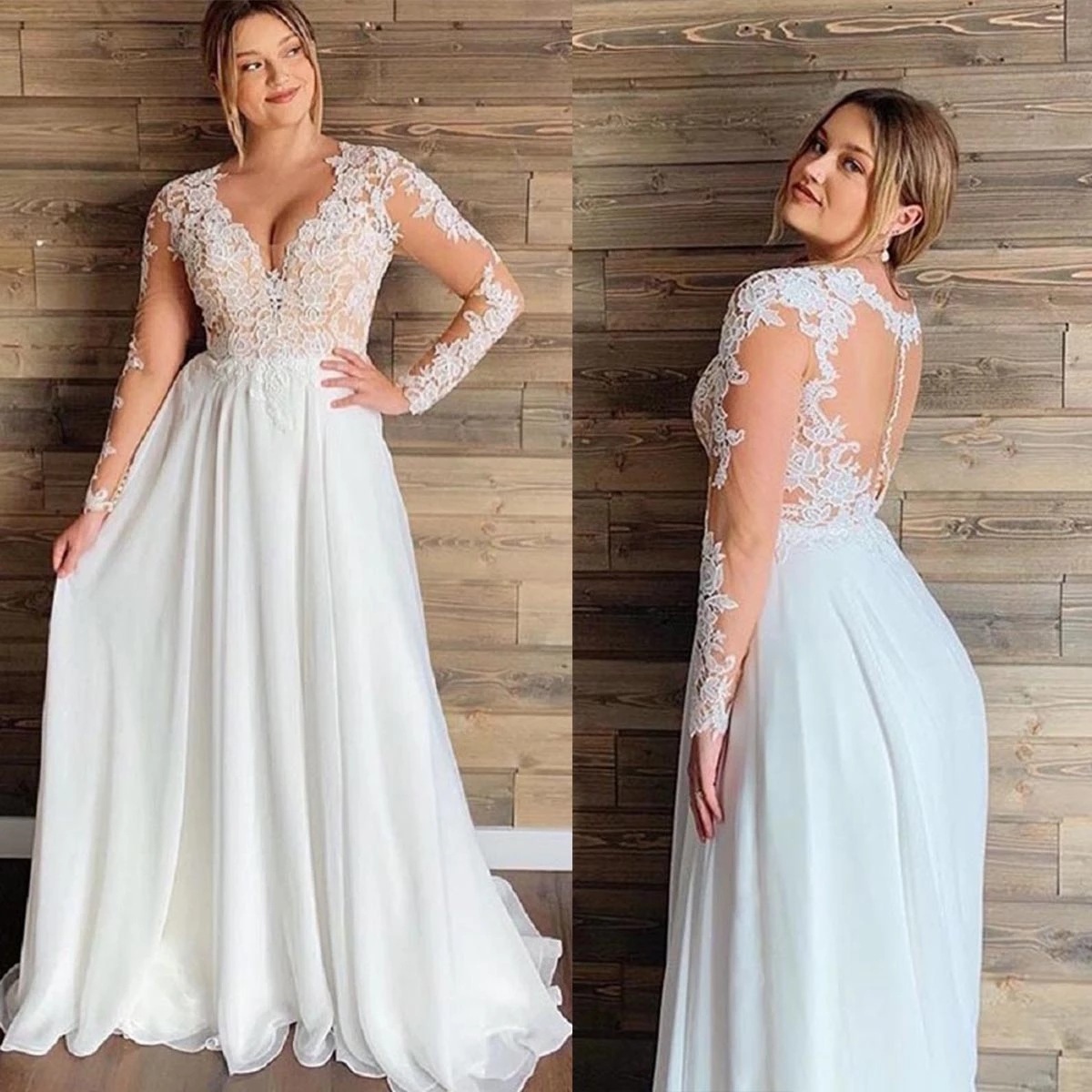 Europa y los Estados Unidos AliExpress vestido de boda ligero de manga larga 2026 nueva novia simple perspectiva viaje pequeño trailer