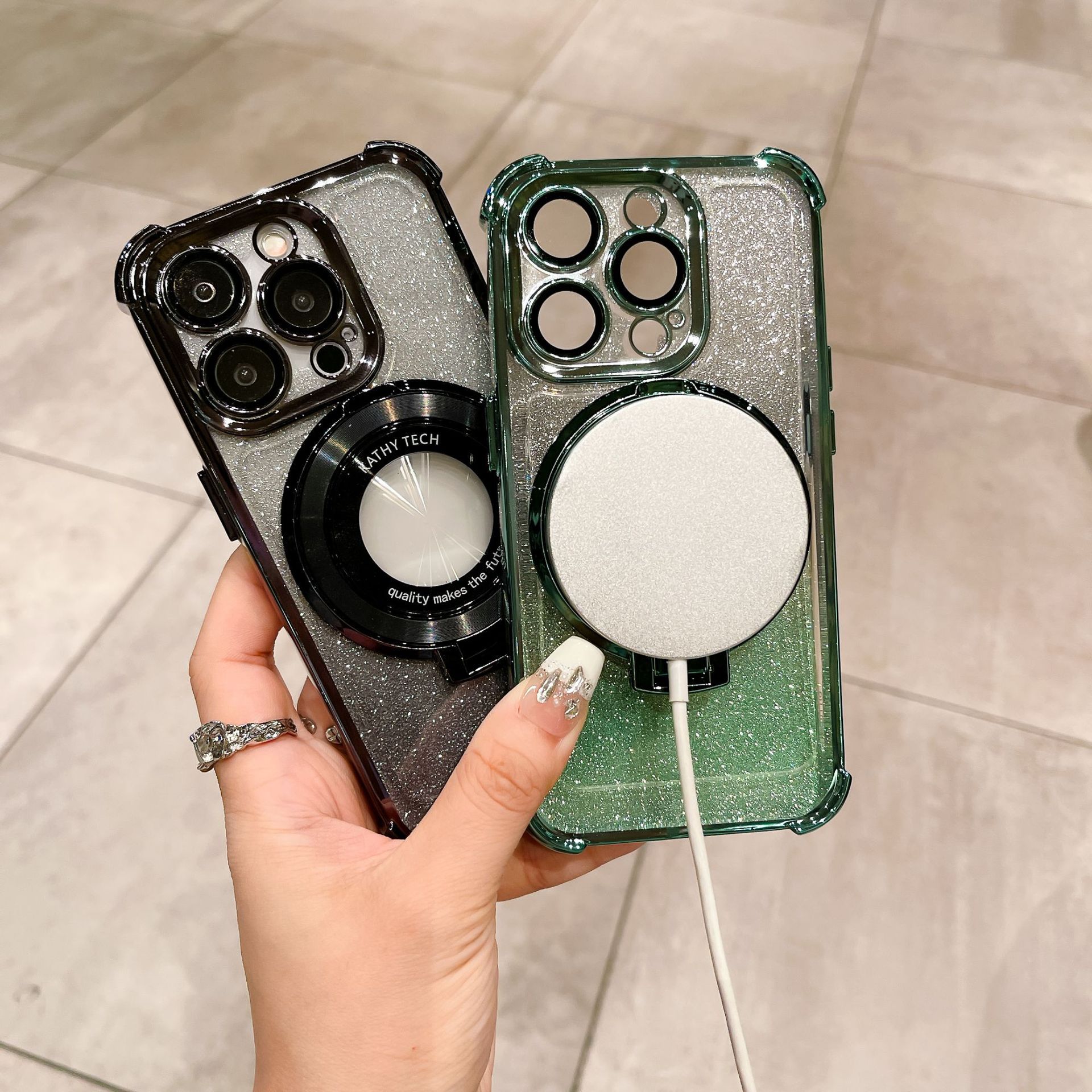 Soporte Magnético para Lupa Compatible con Funda para iPhone 17 PRO, Funda Anti-Caídas con Cuatro Esquinas de Protección y Purpurina para Apple 16