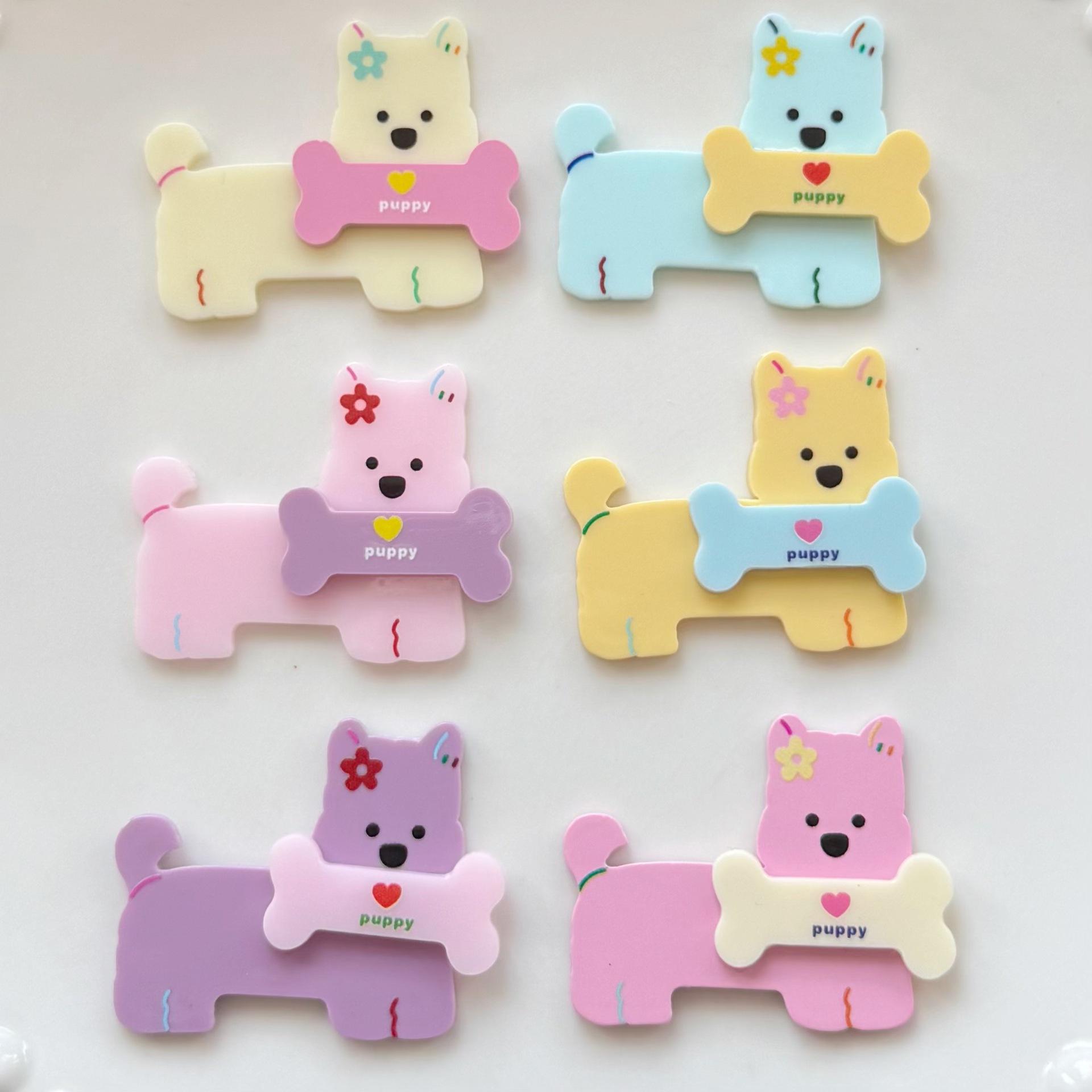 귀여운 캔디 컬러 더블 레이어 뼈 강아지 아크릴 액세서리 DIY 헤어핀 헤드웨어 휴대 전화 케이스 장식 구멍 신발