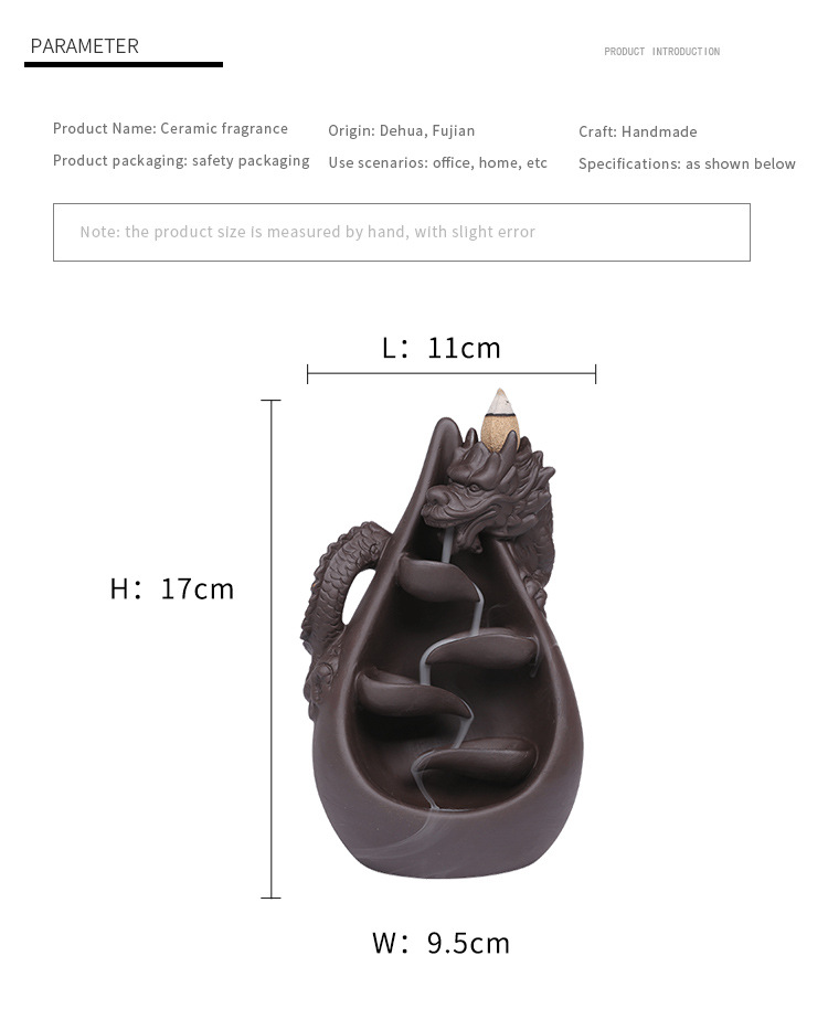 Upgrade your home decor with our Creative Dragon Backflow Incense Burner! Featuring a unique design, it not only adds a touch of elegance to any room but also creates a relaxing and soothing atmosphere with its backflow incense effect. Perfect for those looking for a calming and stylish addition to their space.