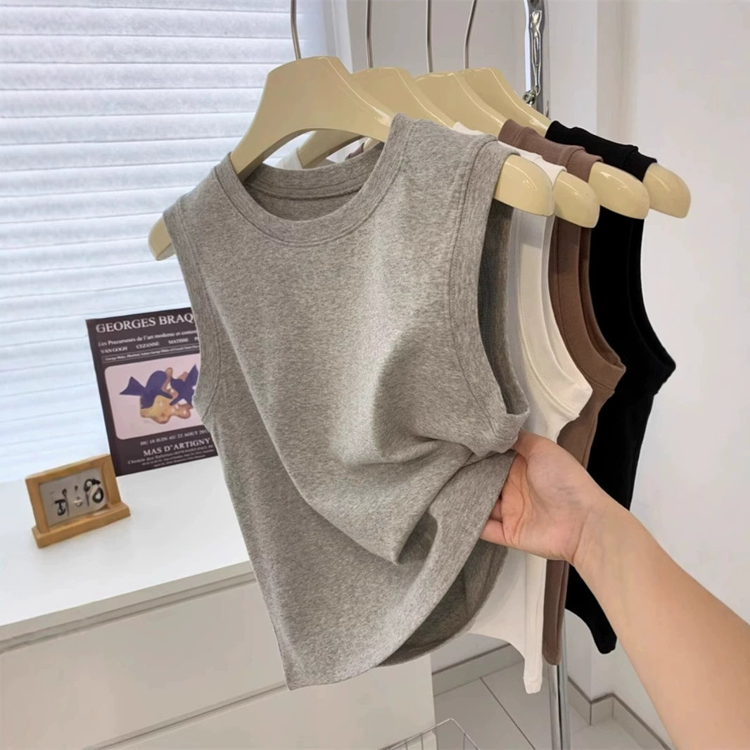 Хлопковая серая спортивная нижняя часть с внутренними вырезами и рукавами, женская летняя верхняя одежда, свободный жилет, футболка без рукавов, топ