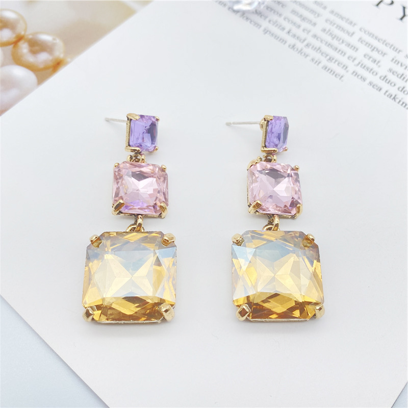 Fashion Color Diamond Multi-layer Alloy Square Earrings display picture 5
