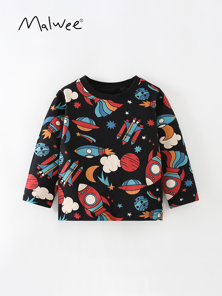 En stock malwee camiseta de los muchachos otoño nueva camisa de fondo de los niños europeos y americanos casual cuello redondo manga larga ropa para niños