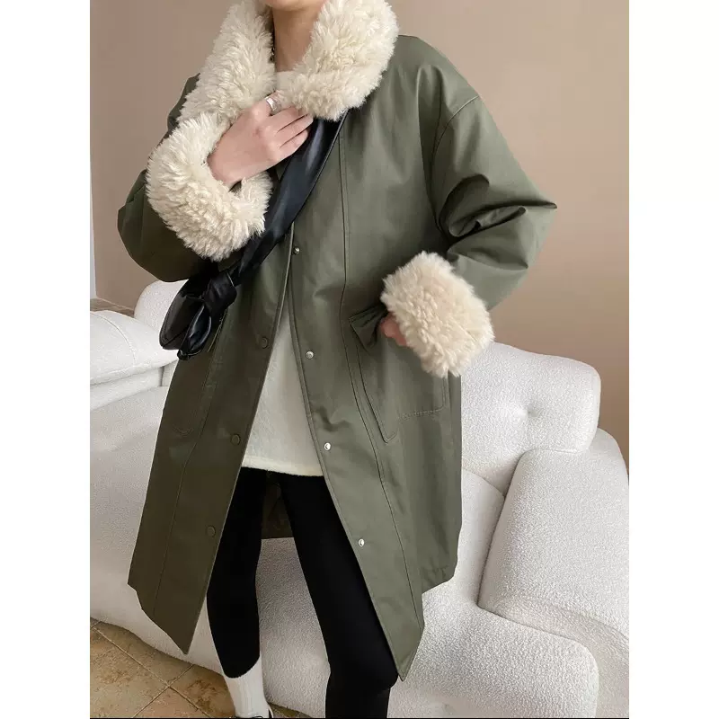 司南 暖炉派克 高级感翻毛领拼接工装风保暖加厚棉服外套 SN8260