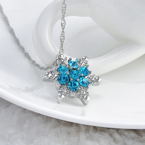 Frozen Snowflake Necklace Children's Gemstone Jewelry Princess Elsa Crystal Pendant Silver Jewelry Girls