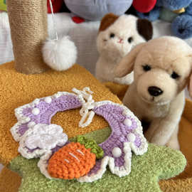 狗狗毛线编织草莓红格蝴蝶结围脖围兜猫咪宠物装饰品围巾项圈领节