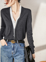 欧货绵羊毛针织衫 舒适保暖假两件叠领撞色小开衫女