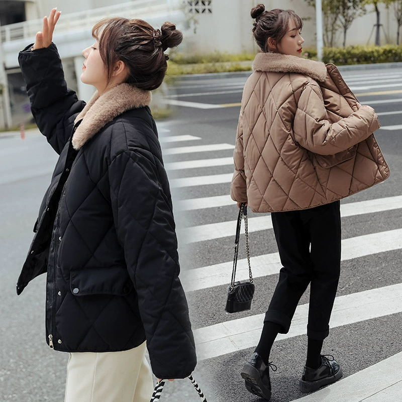 Клетчатая хлопковая одежда в форме ромба, женская одежда, новое короткое зимнее Свободное пальто в Корейском стиле на молоке и хлопке, модное пальто в Корейском стиле 2022