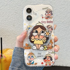 油画黑皮哭泣女孩磁吸支架适用于iphone16promax苹果17手机壳1415