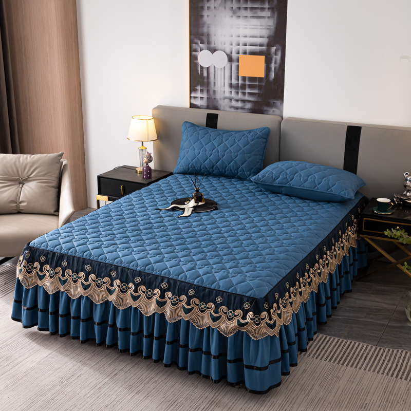 Nuevo algodón de clase A vestido de cama de algodón de soja bordado grueso cubierta de cama de una sola pieza 1,8 m doble almohada de tres piezas