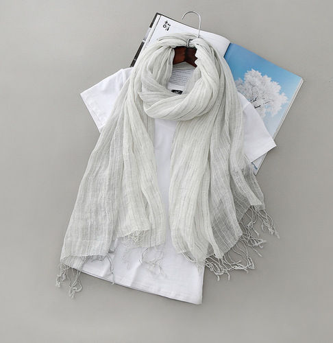 New summer products, Japanese linen scarf, square scarf, fashionable and versatile striped cotton and linen shawl, beach sun protection silk scarf