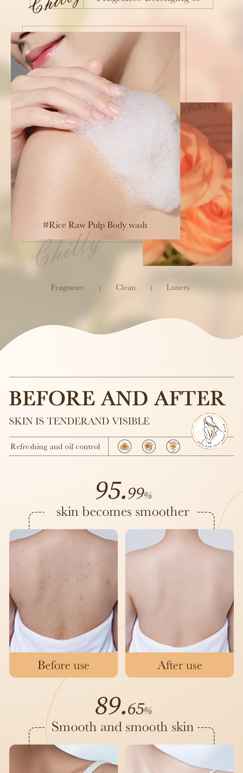 Heißes verkaufendes neues Reis-Rohmilch-Duschgel 500 ml BIOAOUA Körperreinigendes Duschgel auf europäischer Website_voghion.com