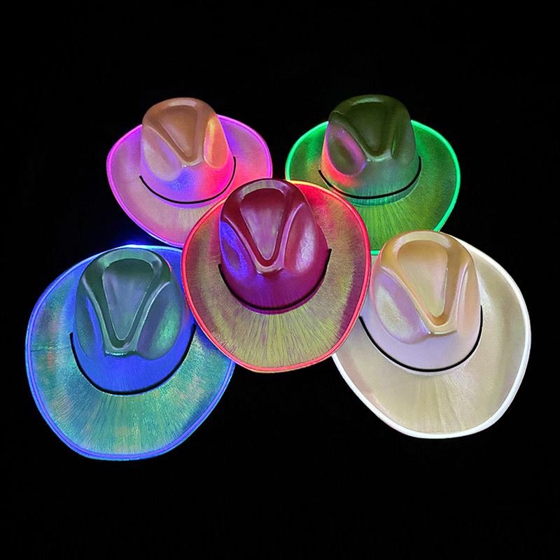 LED colorido sombrero de vaqueros occidentales sombrero luminoso Halloween fiesta sombrero de vaqueros luminoso props de espectáculo festivo