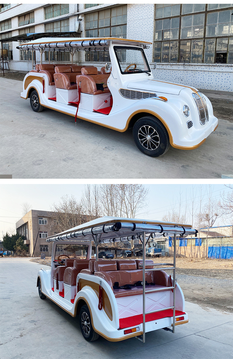 11-seater electric vintage car for scenic area hotel reception, shuttle service, real estate viewing, retro-style four-wheel sightseeing vehicle