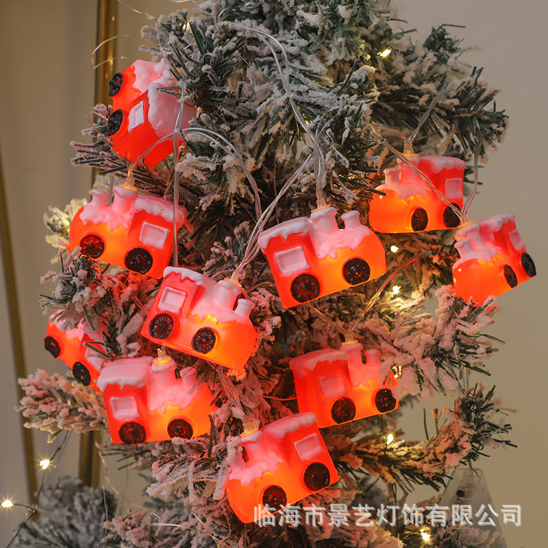 跨境新品led圣诞树灯串圣诞老人雪人灯串电池盒电镀球五角星彩灯|undefined