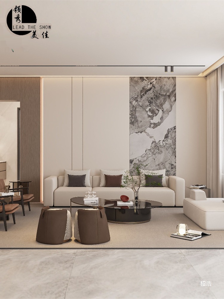 Song-Style Aesthetic Fabric Sofa Modern Minimalist B&B Hotel Lobby Reception Solid Wood Sofa Coffee Table Combination Furniture