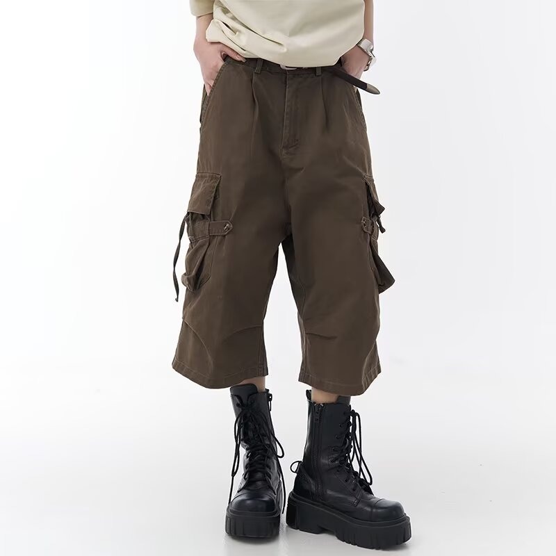 Street Functional Hip-Hop Loose Pocket Cargo Shorts Men's Outdoor Work Shorts Straight Sports Shorts