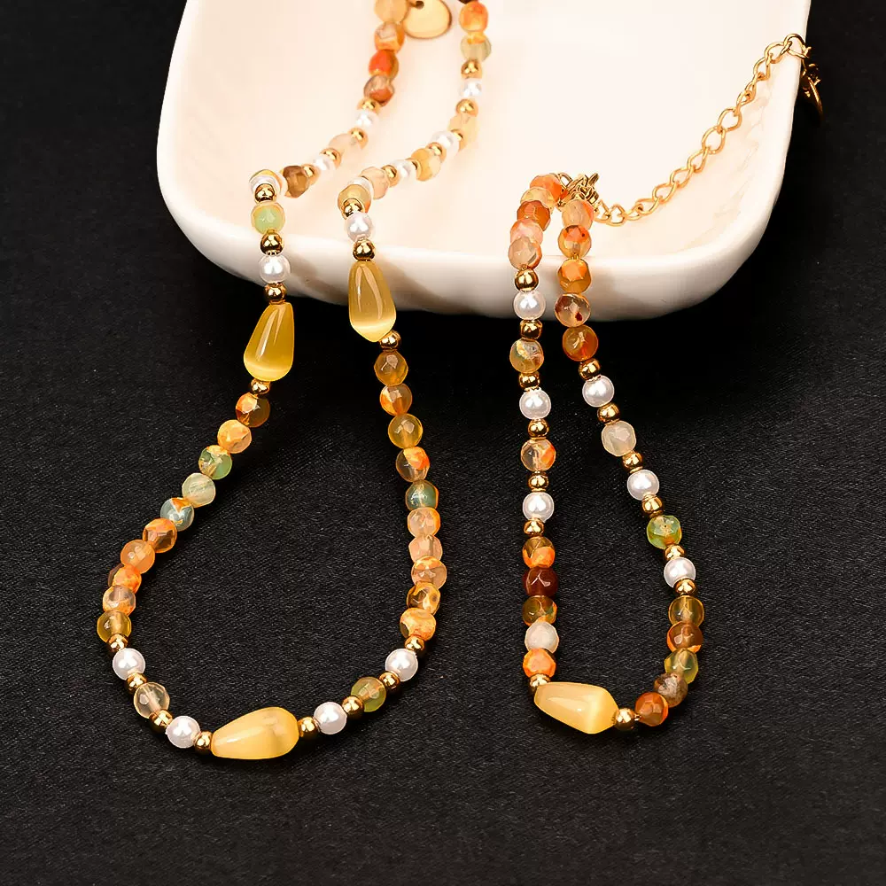 天然石风情彩色串珠项链手链套装高级感ins不掉色女夏季锁骨链