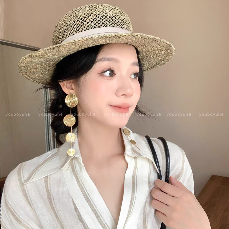 老钱风~金色圆片长款流苏耳环夸张小众设计高级感气质时尚耳钉女|undefined